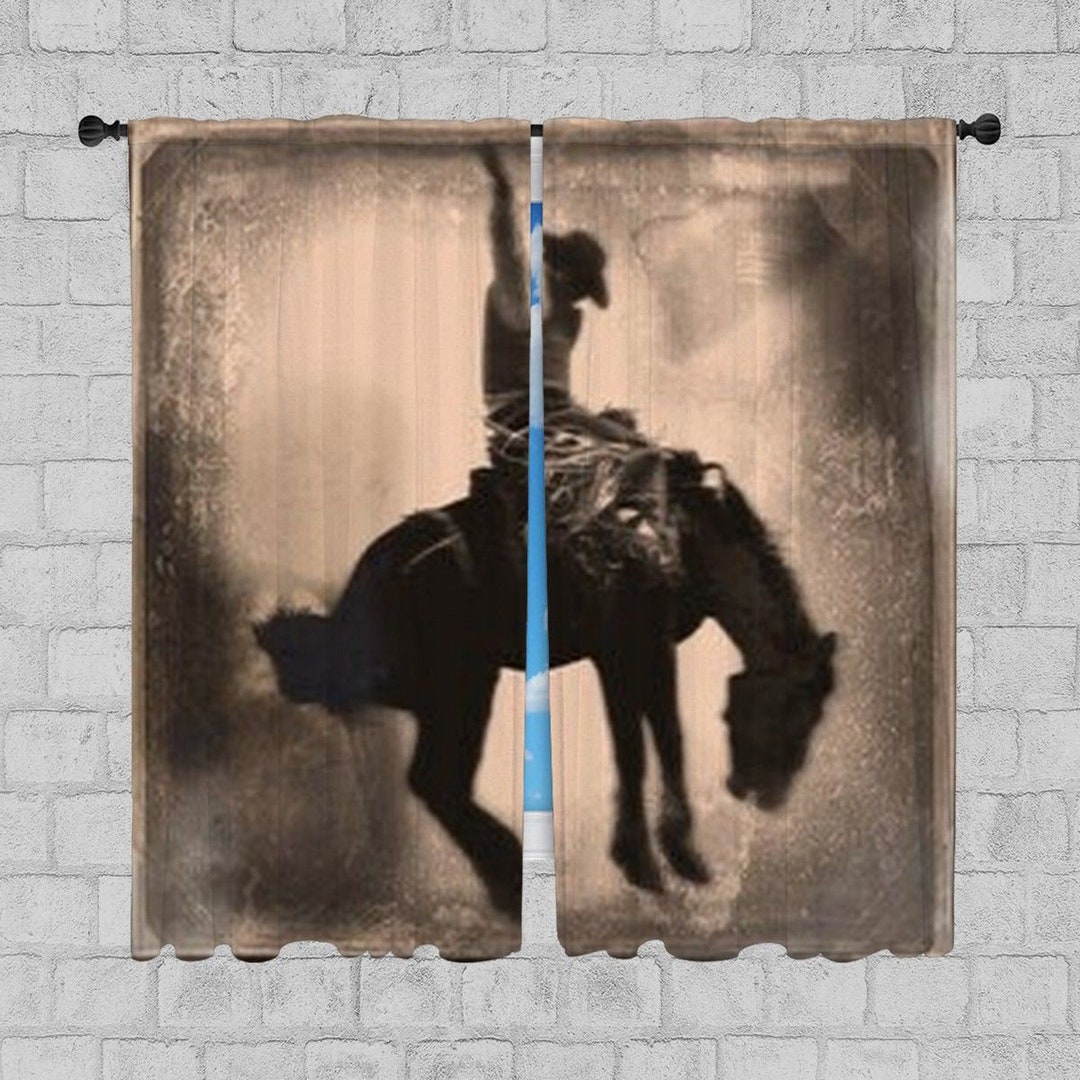 Vintage Window Curtain Cowboy Curtains Rodeo Curtain Panel Etsy