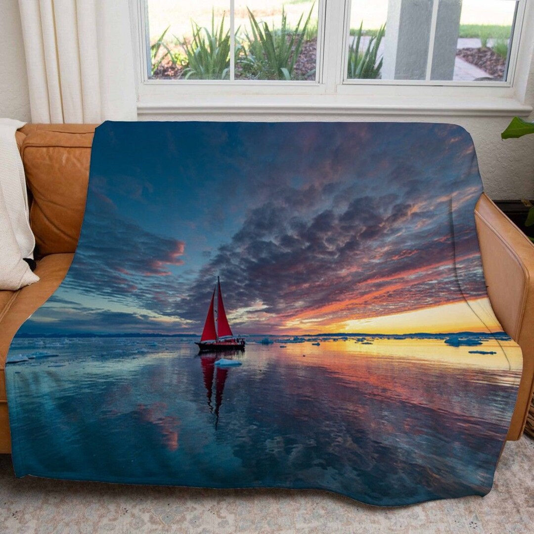 Sea Sailing Blankets Sailboat Fleece Blanket Blue Throw Etsy