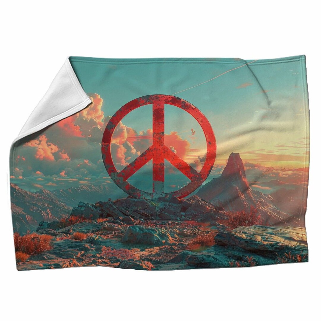 Peace Symbol Blanket, Symbolism Blankets, Mountain Backdrop Sherpa
