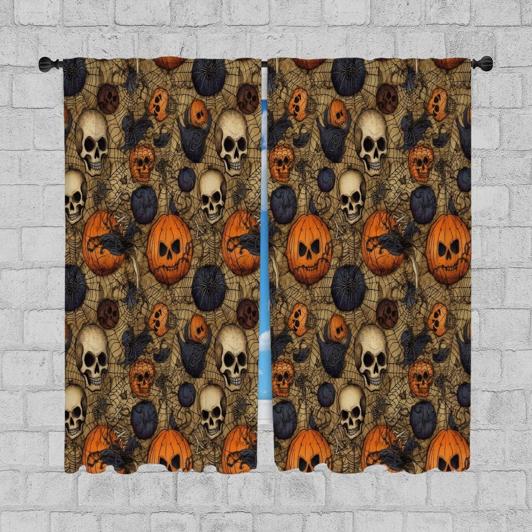 Halloween Window Curtain Scary Curtains Brown Curtain Panel Etsy