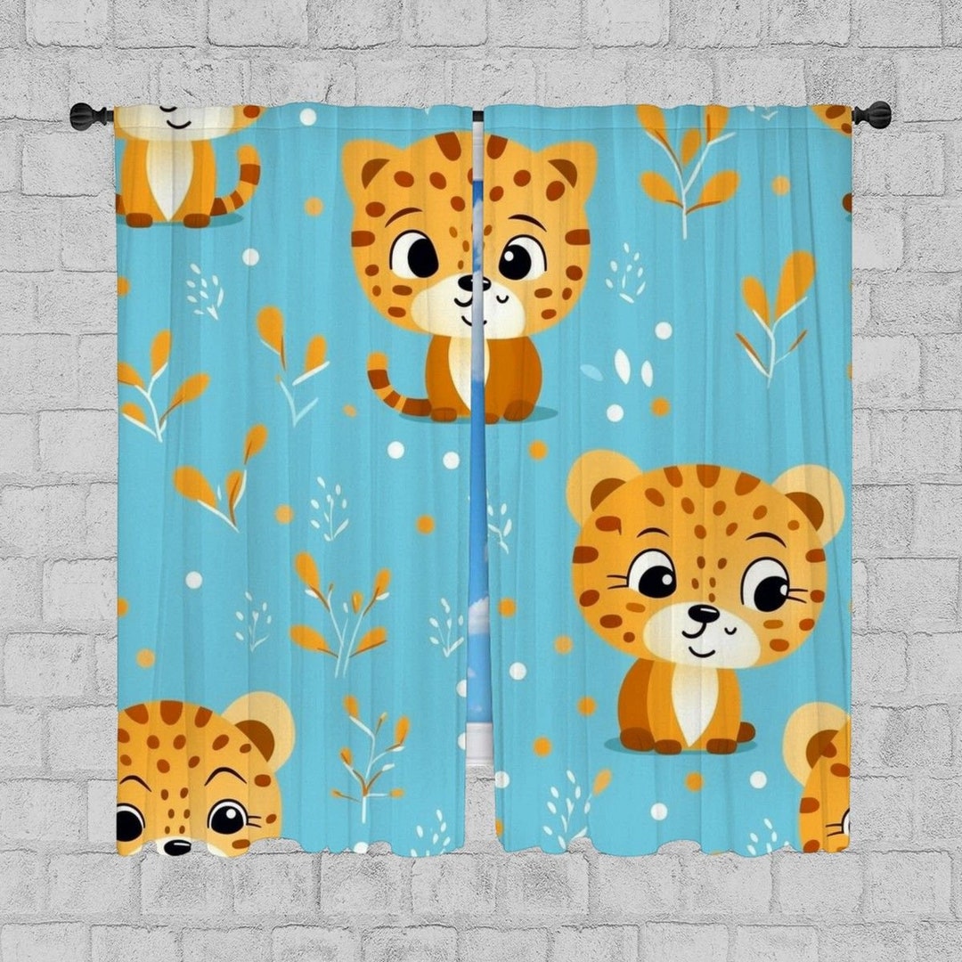 Cheetah Window Curtain Animal Curtains Wild Life Curtain Etsy