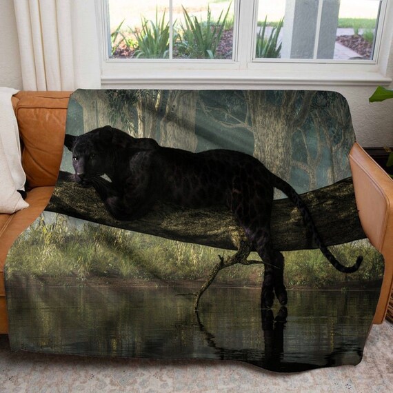 Black Panther on A Log Blankets Panther Fleece Blanket Brown Etsy