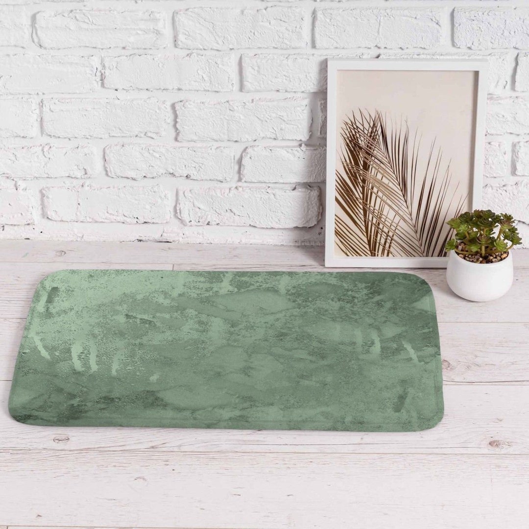 Green Grunge Surface Bath Rugs Sage Green Bath Mats Green Bath Etsy