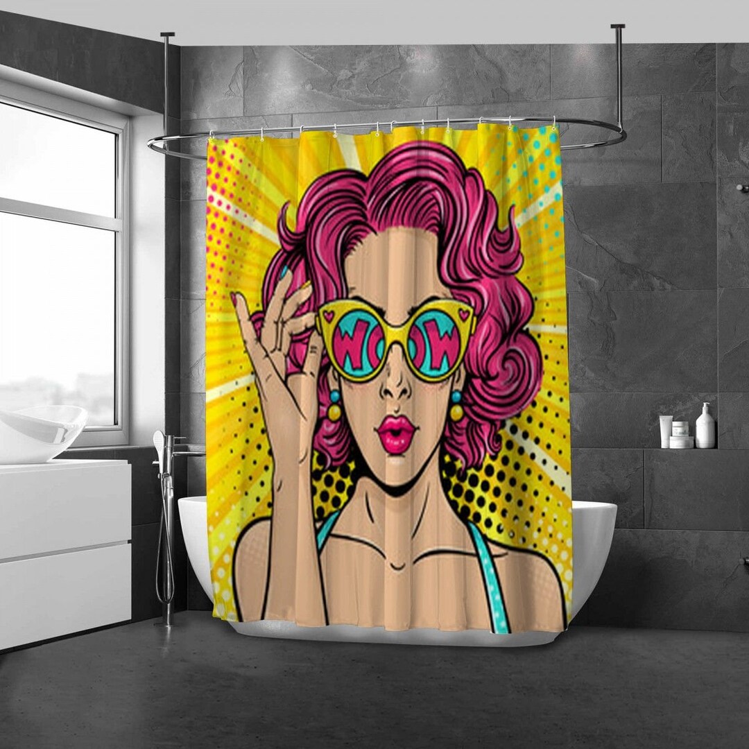 Yellow and Pink Shower Curtains Pop Art Shower Curtain Etsy