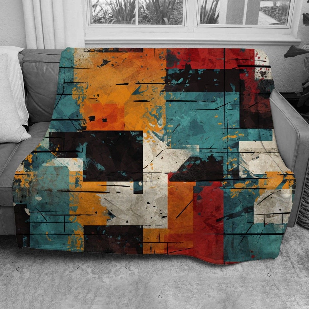 Contemporary Blanket, Modern Blankets, Abstract Sherpa Blanket