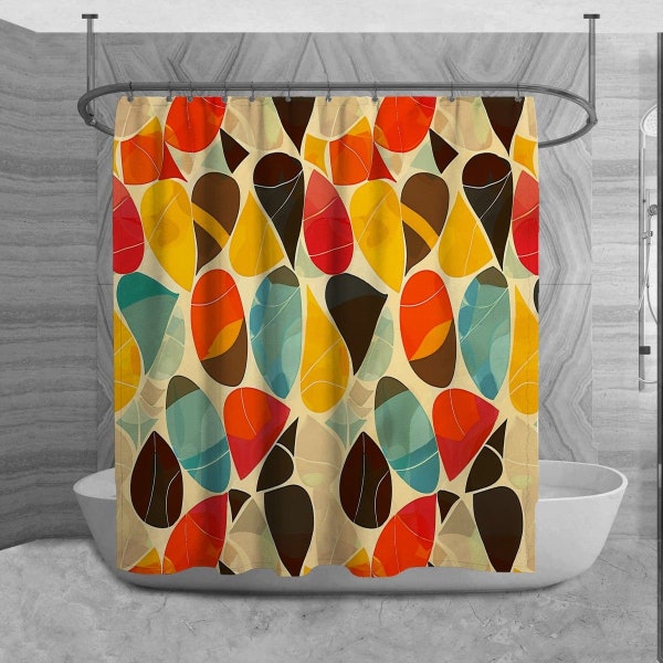 Geometric abstract Shower Curtain, Abstract Bathroom Decor, Colorful Bath Decor, Modernistic Bathroom Curtain, Midcentury modern Home Decor