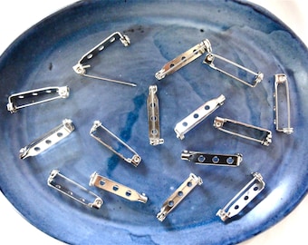 Silver Stainless Steel Brooch Findings Safety Pin Backs Blanks - 25mm - Findings - Glue On - Jewelry Supplies - DIY