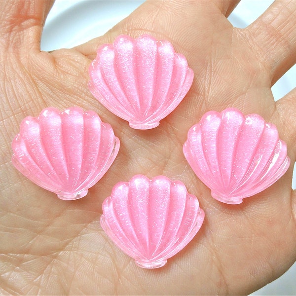 8 pcs - Pink Glitter Sea Shell Resin Flatback Cabochons - 25mm - Decoden - DIY - Scrapbooking - Nautical - Maritime
