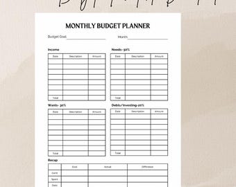 50/30/20 Budget Rule Planner | Digital Finance Tracker | Printable Money Management Worksheet