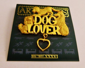 JJ Jonette Dog Lover Brooch Pin With Articulating Heart