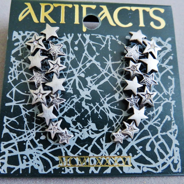 JJ Jonette Silver Pewter Cascading Stars Pierced Earrings With Rhinestones