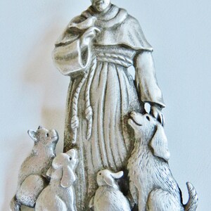 JJ Jonette Genuine Pewter Saint Francis Of Assisi Brooch Pin image 4