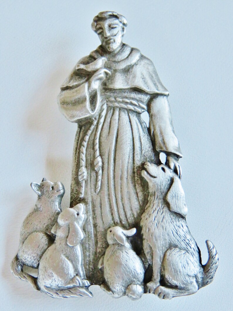 JJ Jonette Genuine Pewter Saint Francis Of Assisi Brooch Pin image 4