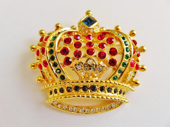 Stunning Brilliant KJL Crown Brooch Pin - image 1