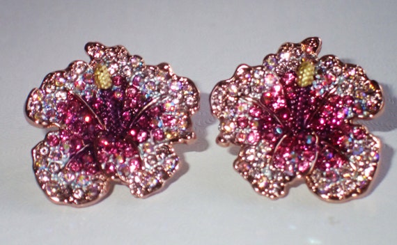 Hard To Find Joan Rivers Hibiscus Post Earrings/ … - image 2