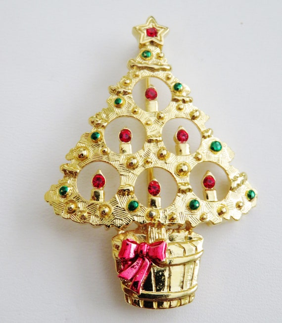 JJ Jonette Shiny Gold Tone Candle Christmas Tree … - image 3