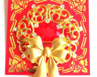 JJ Jonette Gold Christmas Wreath With Rhinestones