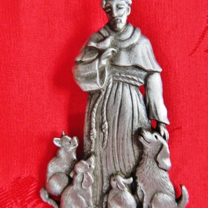 JJ Jonette Genuine Pewter Saint Francis Of Assisi Brooch Pin image 1