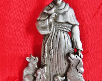 JJ Jonette Genuine Pewter Saint Francis Of Assisi Brooch Pin