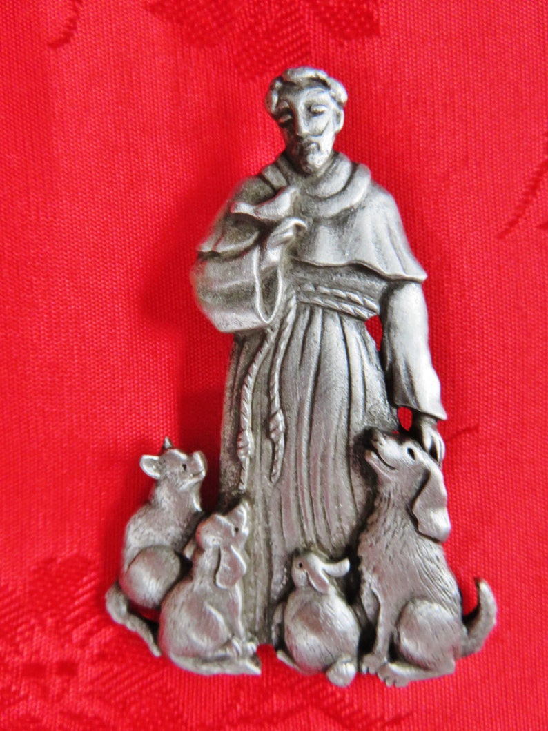 JJ Jonette Genuine Pewter Saint Francis Of Assisi Brooch Pin image 1