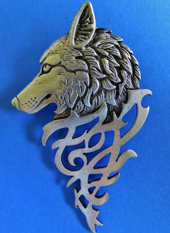 JJ Jonette Pewter Silver Wolf Brooch Pin