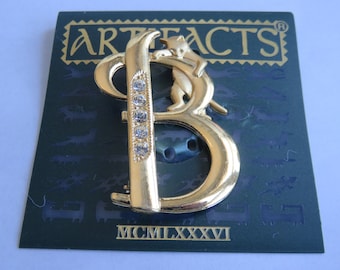 JJ Jonette Cat Initial B Brooch Pin