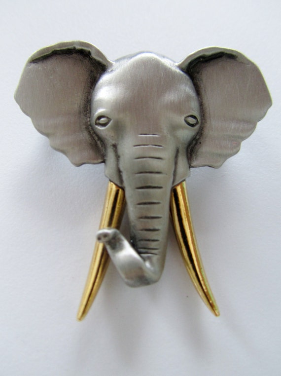 JJ Jonette Two Tone Elephant Head Pin with Gold To