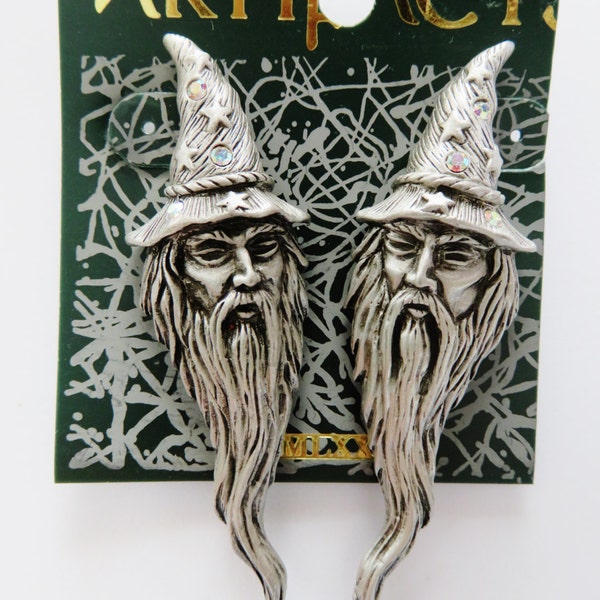 Sale/Rare Vintage JJ Jonette Legendary "  Merlin The Wizard" Pierced Earrings