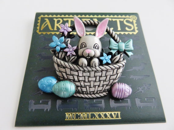 JJ Jonette Silver Pewter Easter Bunny In Basket W… - image 1