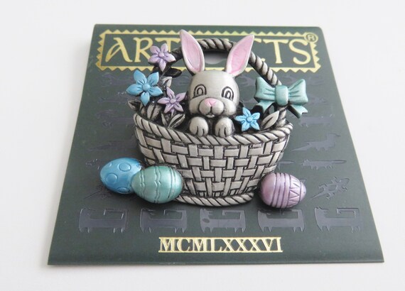 JJ Jonette Silver Pewter Easter Bunny In Basket W… - image 3