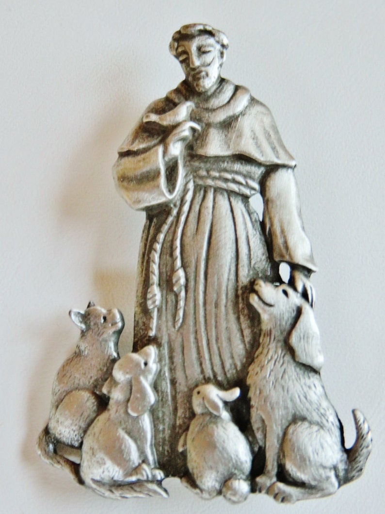 JJ Jonette Genuine Pewter Saint Francis Of Assisi Brooch Pin image 2