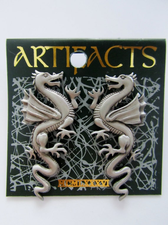 JJ Jonette Pewter Mystical Dragon Pierced Earrings - image 3