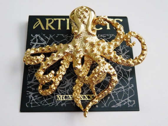 Hard To Find JJ Jonette Gold Tone Octopus Brooch … - image 2