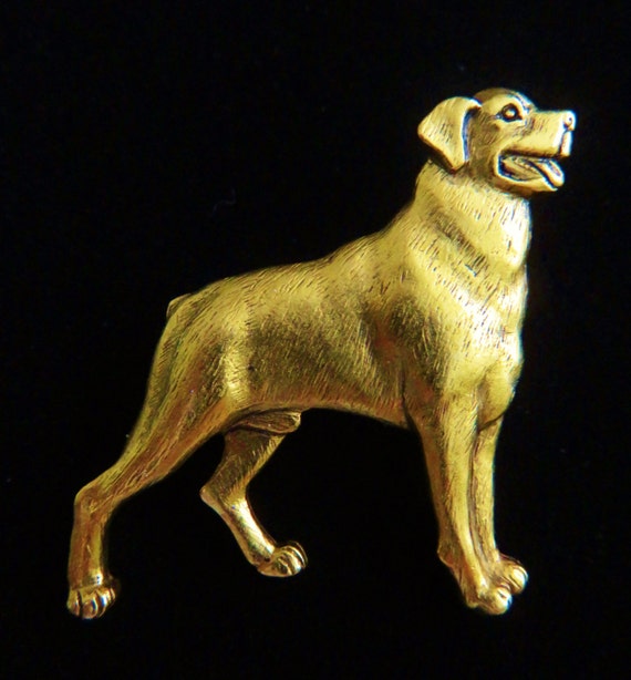 JJ Jonette Antique Gold Rottweiler Dog Brooch Pin - image 1