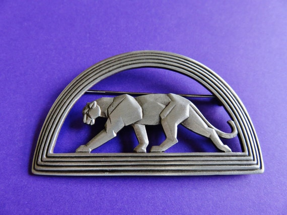 JJ Jonette Vintage Art Deco Panther Cougar Brooch… - image 1