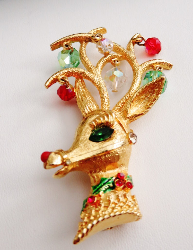 Mylu Embellished Reindeer Head Brooch Pin Book Piece