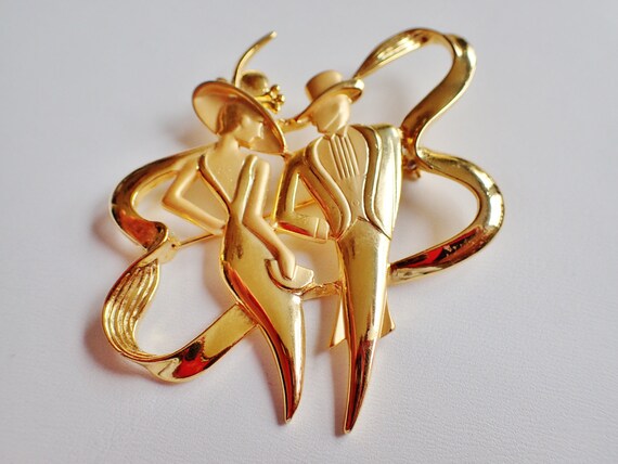 JJ Jonette Gold Tone Art Deco Elegant Couple Brooch Pin Etsy