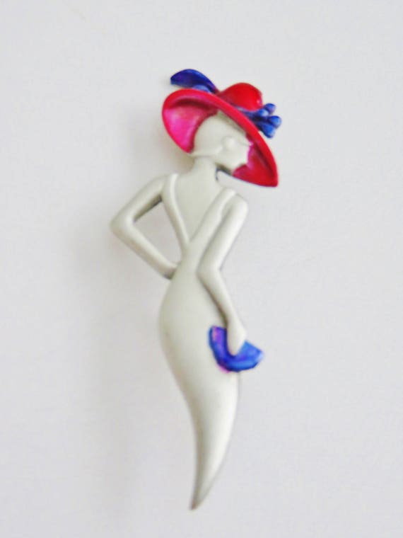Hard To Find/ JJ Jonette Art Deco Lady In Red Hat… - image 2