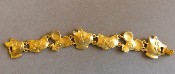 AJC Gold Tone Cat And Mouse Linked Bracelet - image 1