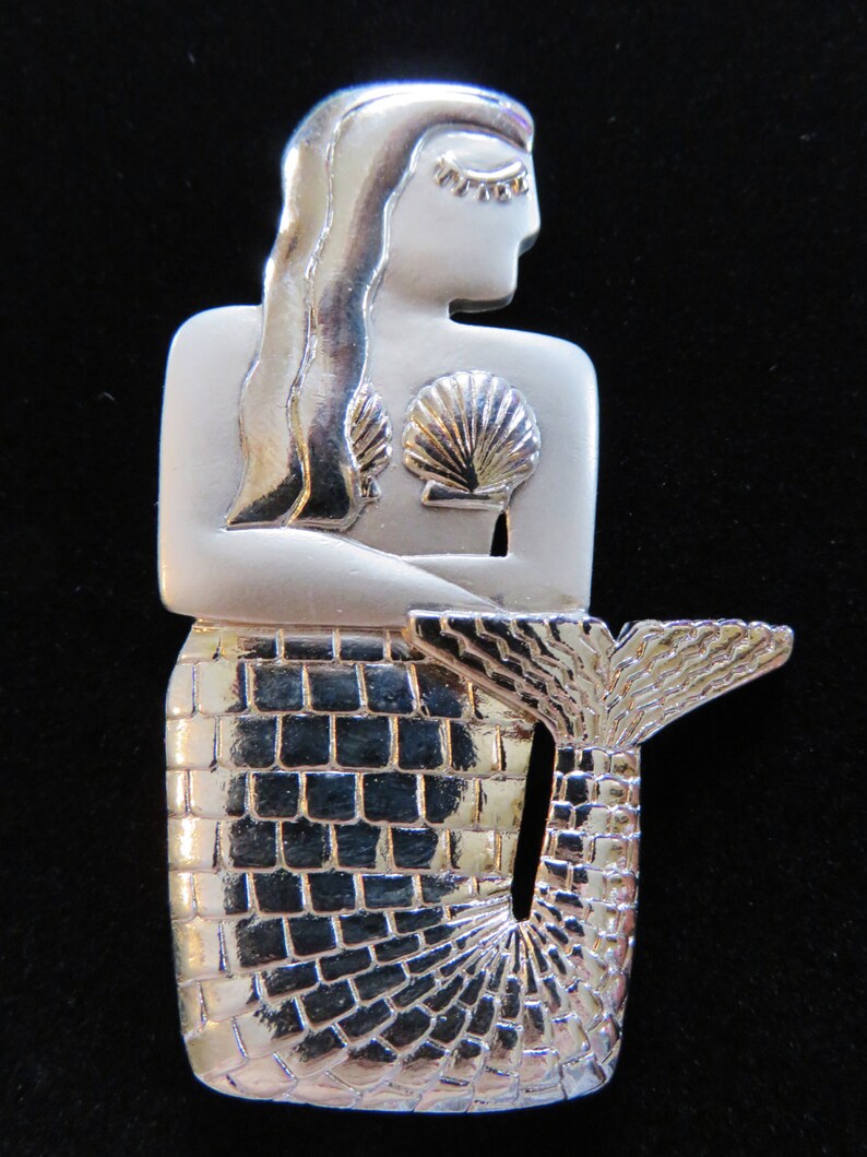 JJ Jonette Silver Pewter Large Mermaid Brooch Pin image 2