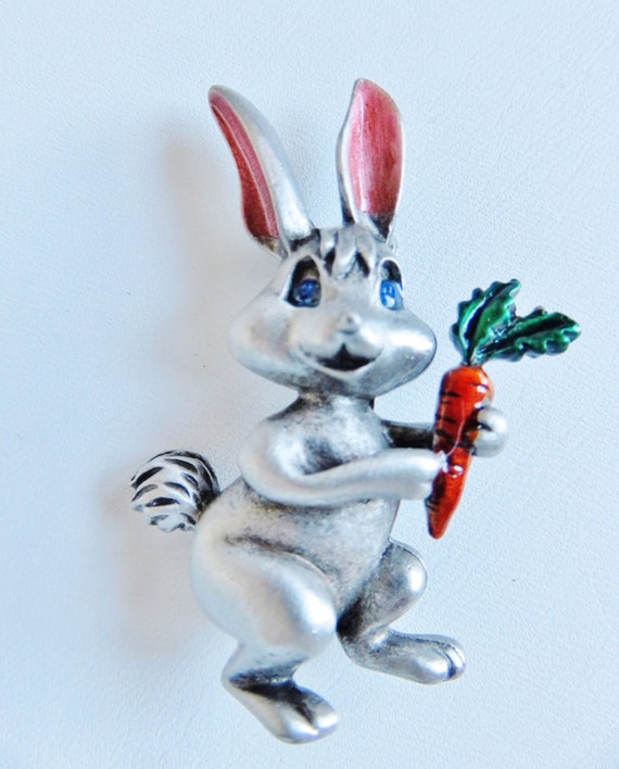 JJ Jonette Bunny With Carrot Brooch Pin - image 1