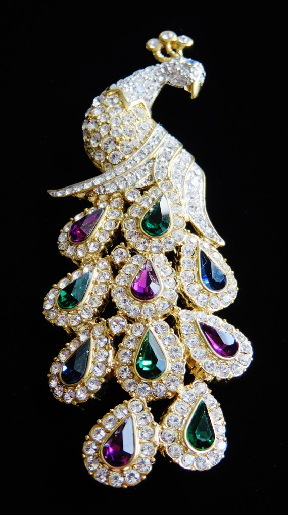 Breathtaking Nolan Miller Large Peacock Brooch Pin - image 5