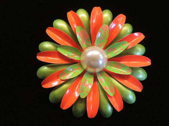 Outta Sight Green Orange And Pearl Flower Power B… - image 1