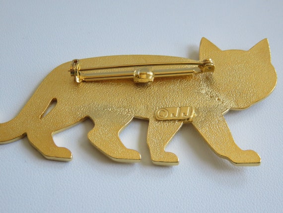 Rare JJ Jonette Large Cat With Green Eyes Brooch … - image 3