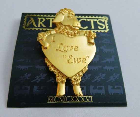 JJ Jonette Gold Tone "I Love Ewe" Brooch Pin - image 2