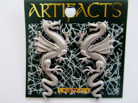 JJ Jonette Pewter Mystical Dragon Pierced Earrings - image 2