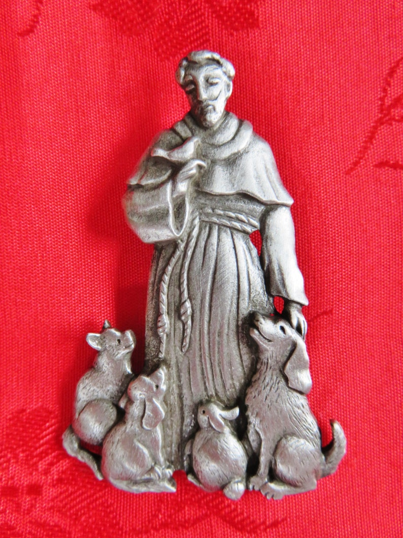 JJ Jonette Genuine Pewter Saint Francis Of Assisi Brooch Pin image 3