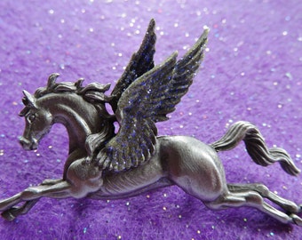 JJ Jonette Majestic Silver Pegasus Flying Horse Brooch Pin