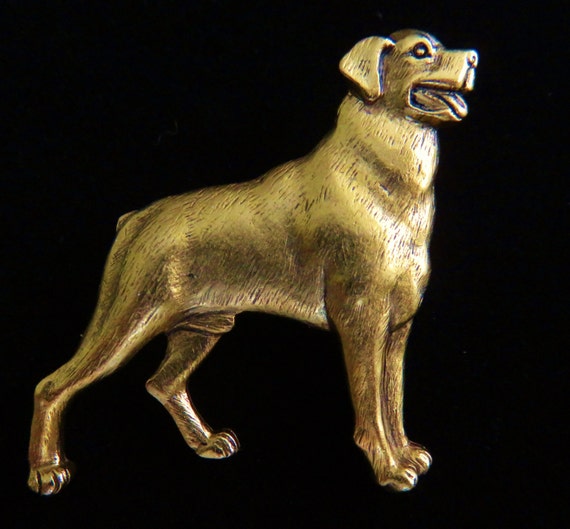 JJ Jonette Antique Gold Rottweiler Dog Brooch Pin - image 2