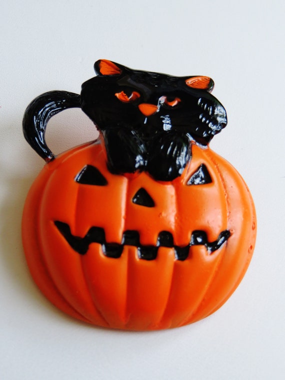 Rare AJC Black Cat In Pumpkin Brooch Pin